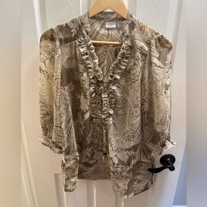 Suzy Shier Beige Paisley Blouse